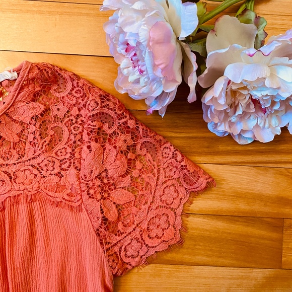 Elodie Orange Lace Flowy Top - Picture 2 of 4